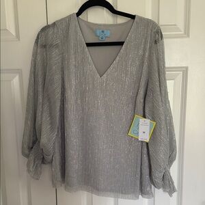 CeCe Silver V-Neck Blouse